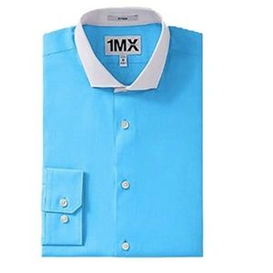 Express Fitted 1MX Textured Contrast Collar Button